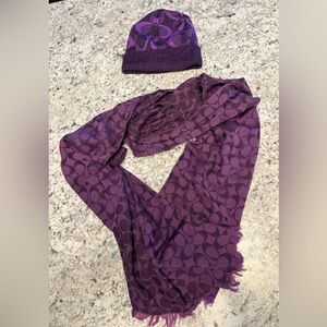Coach Dark Purple Patterned Scarf and winter hat